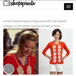 KATE SPADE Orange Beaded Botton Up Front “Paulina”Cardigan Sweater 3/4 Sleeve